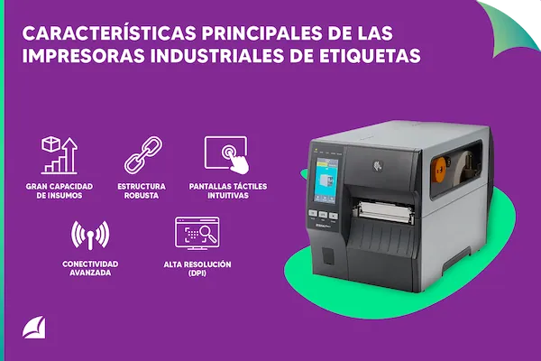 Infografía sobre las Características principales de las impresoras industriales de etiquetas
