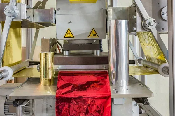 máquina laminadora utilizando un cliché de impresión para estampar papel